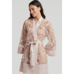 Rya Collection Sepia Rose Embroidered Mesh Kimono Robe Cover Up M L‎